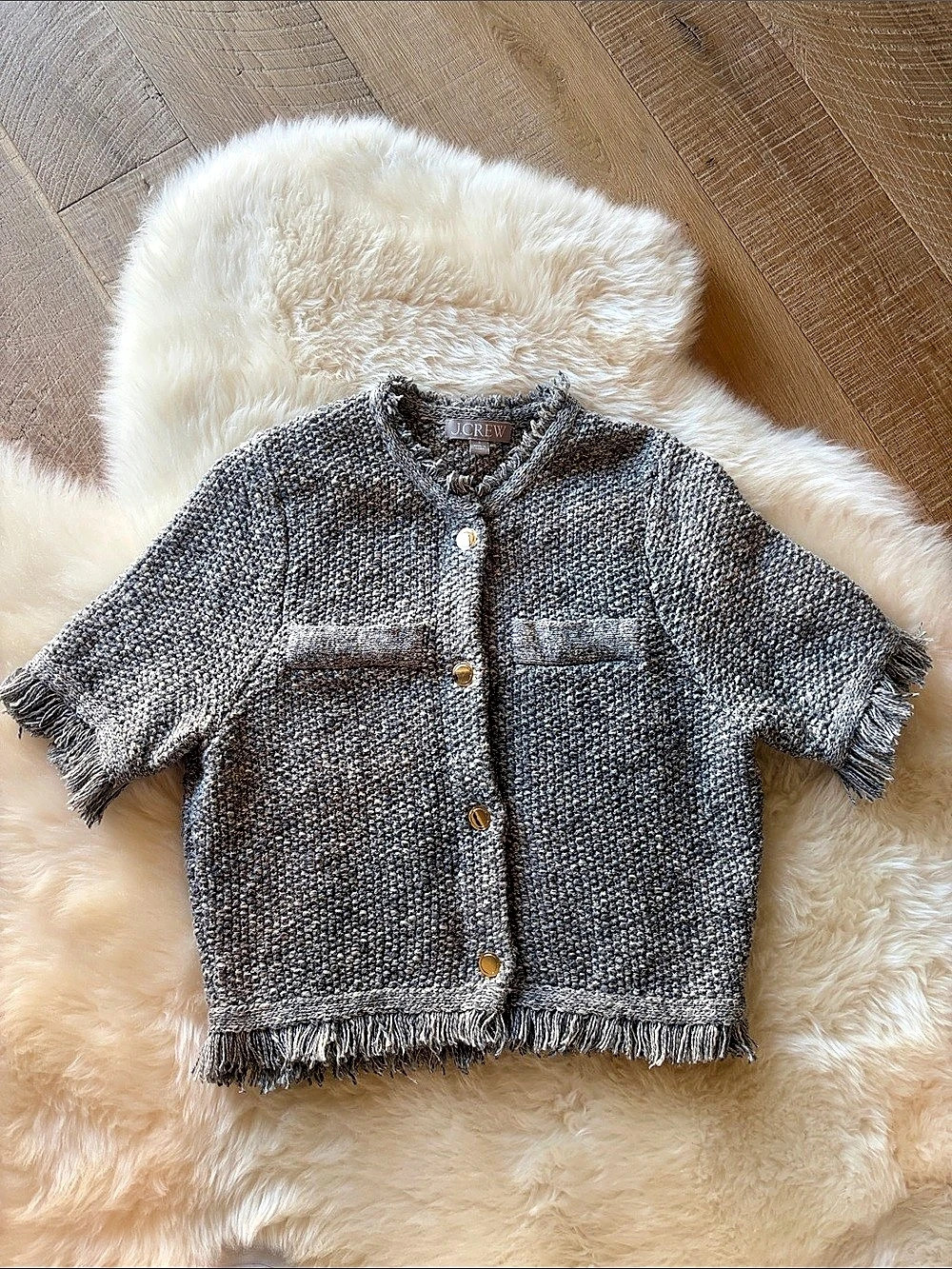 J.Crew Fringe-Trim Jacket in Marled Yarn Size Small